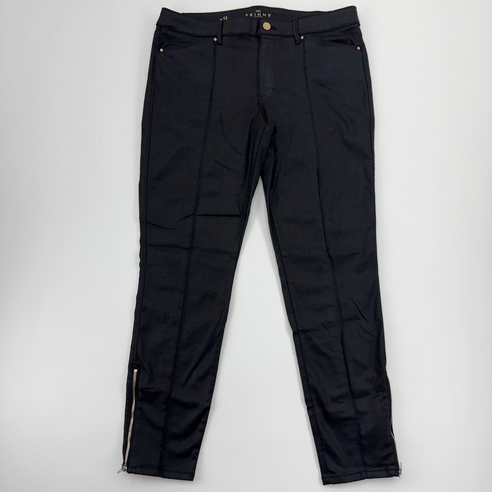 White House Black Market The Skinny Ankle Black Coated Zipper Hem Pants 12